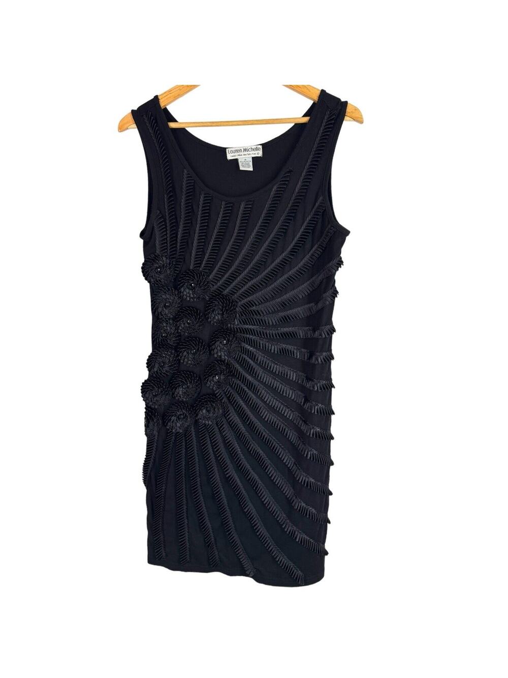 Lauren Michelle Black Ruffled Textured Floral Cocktail Dress Art To Wear Medium